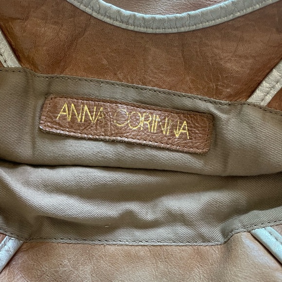 Anna Corrina PEACH leather Mid city large fold over tote satchel bag AUTHENTIC - Picture 2 of 5